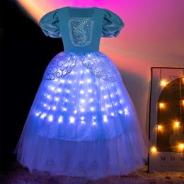 Girl's Dresses Girls Cinderella LED Light Up Dress Cosplay Princess Carnival Fancy Outfits Children Christmas Fantasy Disguise Birthday Clothes