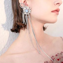 Stud Earrings Elegant Flowers Rhinestone Long Tassel Drop For Women Trendy Shiny Crystal Party Jewellery Christams Gift