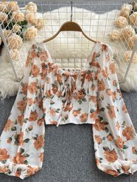 Women's Blouses YuooMuoo French Romantic Floral Print Women Shirts 2023 Early Autumn Long Sleeve Chiffon Crop Tops Y2K Ladies Blusas