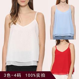 Women's Blouses & Shirts Summer Women Clothing Sleeveless Jersey V-neck Sexy Sling Cotton Chiffon Shirt Casual Loose Regular TopWomen's