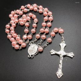 Pendant Necklaces 3pcs/pack 6mm Glass Pearl Bead Rosario Rosary Pink Blue Red White Available