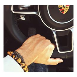 car dvr Beaded Strands Bead Bracelet Tiger Eye 12Mm Mens Mature Charm Wrist Ornament Drop Delivery Jewelry Bracelets Dhsrb