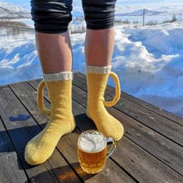 Men's Socks New 3D Beer Mug Socks Novelty Knit Long Tube Socks Funny Unisex Winter Warm Beer Socks Men And Women Floor Socks Christmas Gift Z0227