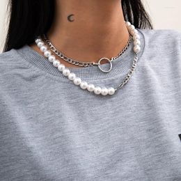 Choker Imitation Pearls Alloy Chain Necklace For Women Double Clavicle Chains Short Necklaces Female 2023 Fashion Jewellery