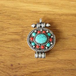 Pendant Necklaces PN674 Nepal Jewelry Tibetan Silver Inlaid Turquoises Coral Coloful Mini Beads Prayer Box Gau Amulet For Woman