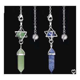 car dvr Pendant Necklaces Natural Stone Hexagonal Column Pendum For Dowsing Wicca Pointed Crystal Pillar Simple Pendums Reiki Pende Amet Dro Dh43U