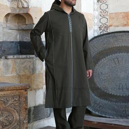 Ethnic Clothing Men Jubba Thobe Mediaeval Black Long Sleeve Hooded Coat African Shirts Casual Islamic Muslim Fashion Robe Blouse Hoodies
