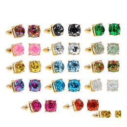 car dvr Stud Inspired Style Opal Glitter Studs Gold Rainbow Square Charms Earrings Women Fashion Jewellery Earings Drop Delivery Dhseq