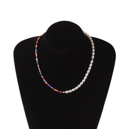 Collana da tennis con perline di riso colorate della Boemia Girocollo di perle d'imitazione Catena fatta a mano per gioielli da spiaggia per feste da donna Accessori