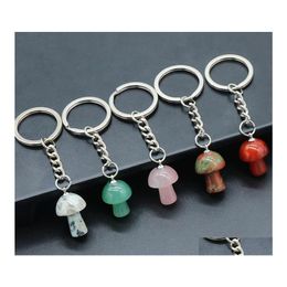 car dvr Key Rings Natural Stone Chain Ring Mushroom Pendant Cute Mini Statue Charms Keychain Lovely Keyring For Car Bag Ornament Drop Delive Dh52O