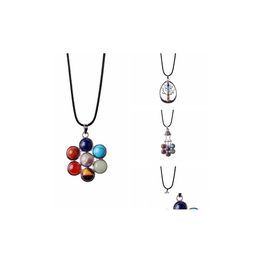 car dvr Pendant Necklaces 4 Colour Arrival Flower Of Life 7 Chakra Stone Yoga Symbol Reiki Health Amet Natural Necklace Drop Delivery Jewellery Dhe4Q