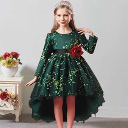 Girl's Dresses Autumn Winter Trailing Party Dresses Long Sleeve Flower Kids Bridesmaid Dress For Girls Wedding Princess Dress Evening Prom Gown