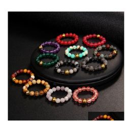 car dvr Band Rings 4Mm Stone Beads Elastic Ring Healing Crystal Quartz Chakra Pink Red Green Index Finger For Women Men Drop Delivery Jewellery Dhkpz