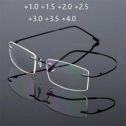 Sunglasses Ultralight TR90 Memory Titanium Rimless Reading Glasses Men&Women Square Presbyopic Eyeglasses Power 1.0 1.5 2.0 To 3.5 4.0Su