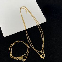 Canonical Golden Heart Love Necklaces Women Exquisite Double Layer Pendant Necklaces Hollow Geometry Design Necklace