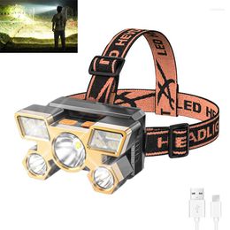 Headlamps Portable 5LED Headlamp ABS Strong Bright USB Rechargeable Outdoor Night Fishing Work Camping Hiking Head Lamp