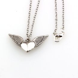 20Pcs Vintage Heart Wing Pendant Necklace For Men Women Ancient Silver Colour Fashion Elegant Jewellery Party Wedding Gift