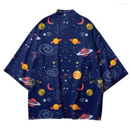 Ethnic Clothing Planet Print Kimono Men Women Harajuku Japanese Style Traditional Cardigan Yukata Streetwear Haori Obi