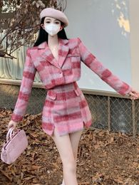 Two Piece Dress fall winter conjuntos de falda Jacket woollen CoatMini Skirt sets two piece sets womens outifits ensemble femme 2 pieces 230225