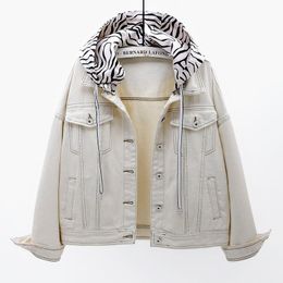 Damenjacken Frühling 2023 Koreanische Mode Freund Denim Jacke Mantel Frauen Zebra Mit Kapuze Oberbekleidung Lose Langarm Kurze Jeans FemaleWome