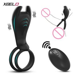 Cockrings Vibrating Penis Ring with Remote Control for Men Couples Dual Cock Delay Ejaculation Cockring Clit Stimulator Sex Toys 230227