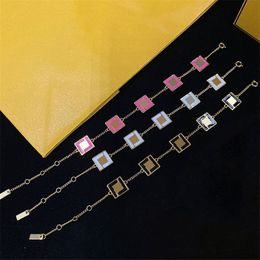 Coloured Letters Charm Bracelets Square Pieces Gold Bracelet for Women Adjustable Slender Lady Hand Jewellery