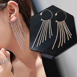 Backs Earrings Fashion Long Tassel For Women Luxury Crystal Pearl Ear Cuff Clip Earring Korean Wedding Party Prom Jewellery