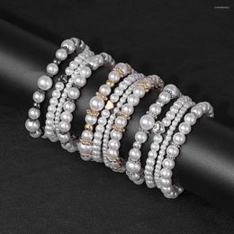 Strand Fashion Pearl Bracelet Set For Women Love Multilayer Beads Temperament Bangle Jewellery Female Wedding Gift