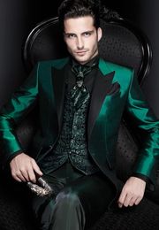 Men's Suits Blazers Latest Design Italian Green Men Suits Satin Slim Fit Formal Groom Prom Dress Tuxedo Male Coat 3 Piece Blazer JacketPantVest 230227