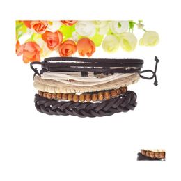 car dvr Beaded Strands Mtilayer Beaded Bracelet Mixed Wrap Leather Wooden Beads Set Men And Women Adjustable Drop Delivery Jewellery Bracelets Dhtxs