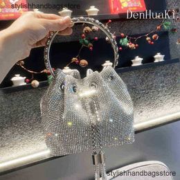 Handle Stones Evening Clutch Bag Silver Shiny Diamond Purses And Handbag Luxury Designer Shoulder Bag Crystal Bucket Purse Y220513