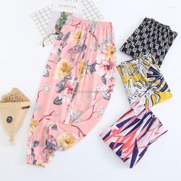 Women's Sleepwear 2023 Spring Summer Sleep Wear Women Pyjama Printed Loose Sleeping Bottoms Cotton Pants Female Calf-length Home Q130