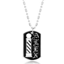 Pendant Necklaces Barber Shop Pole Dog Tag Necklace Magic Sticks Letter For Women Men Long Beaded Chain Jewellery -30Pendant