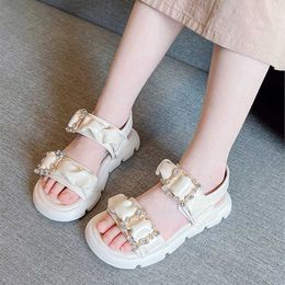 Sandals Kids Girls Sandals Children's Shoes 2023 Summer Beige Black Crystal Soft Soled Opentoe Princess Little Girls' Sandals Z0225