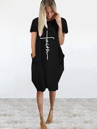 Casual Dresses Summer Dress Harajuku Flower Print Letter Loose Black T-Shirt Korean Short Sleeve Streetwear Solid Cute Women Sundresses