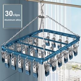 Hangers Racks 30 Clips Aluminum Alloy Clothes Dryer Hanger Socks Underwear Organizer For Drying Rack High Quality Windproof Waterproof 230227