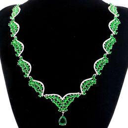 Chains 38x35mm Deluxe Created 27g Green Emerald Tanzanite CZ Wedding Woman's Gift Silver Necklace 18-20inch
