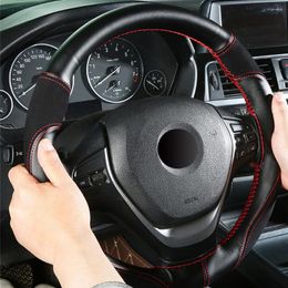 Steering Wheel Covers 38cm Car Cover Wear-resistant Anti-slip PU Suede Leather Braid With Needles Thread