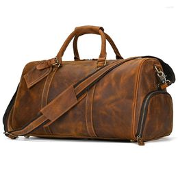 Duffel Bags Luufan Genuine Leather Men's Travel Bag Male Large Luggage Duffle For Man Shoulder Flight Weekender Laptop 52CM