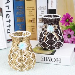 Decorative Flowers & Wreaths Rattan Iron Flowerpot Flower Arrangement Table Top Placement Vase Ornaments Home Decoration