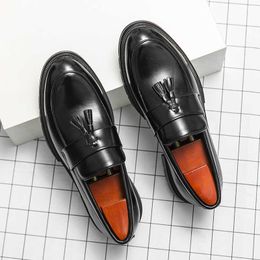 Dress Shoes Handmade Men's Wingtip Oxford Shoes Genuine Leather Tassel Loafers Men's Dress Shoes Business Formal Shoes R230227