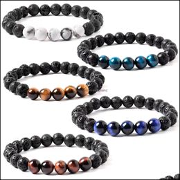 car dvr Beaded Strands 8Mm Black Lava Stone Turquoise Tigers Eye Bead Braclets Essential Oil Diffuser Bracelet For Women Men Jewellery Drop D Dhp