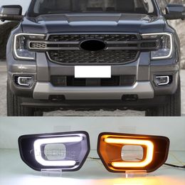 2PCS LED Daytime Running Light For Ford Ranger 2022 2023 Dynamic Turning Signal Car 12V LED DRL Fog Lamp cover