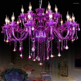 Pendant Lamps LED Chandeliers For Dining Room Modern Luxury Lights Purple Lustre Crystal Hanging Ceiling Decor