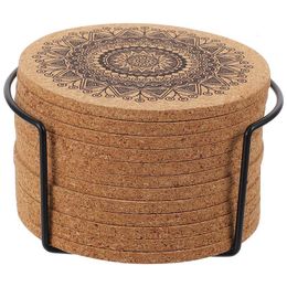 Mats Pads 1 Set of 12PCS Creative Nordic Mandala Design Round Shape Wooden Coasters with Rack1*Rack and 12 230227