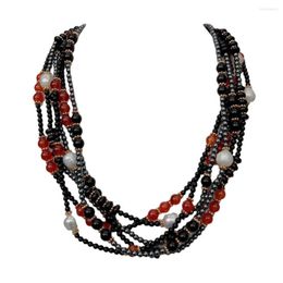 Choker Y.YING 6 Rows Cultured White Rice Pearl Black Onyx Red Agate Hematite Necklace