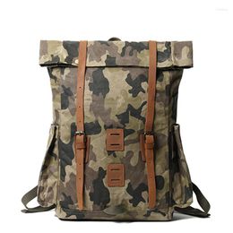 Backpack Retro Canvas Outdoor Large-capacity First Layer Leather Mountaineering Bag Camouflage Camping