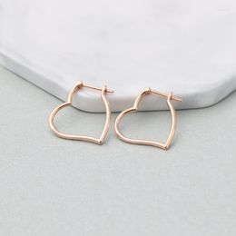 Hoop Earrings Real Pure 18K Rose Gold Stud Women Gift Lucky Hollow Glossy Heart 2.4g