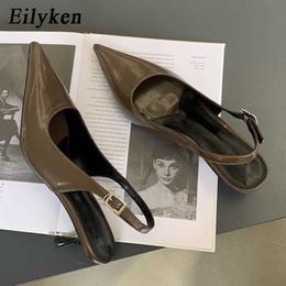 Dress Shoes Eilyken Classic Retro Buckle Strap Woman Pumps Pointed Toe Mules Dress Low Heel Shoes Designer Slingback Ladies SandalsL230227