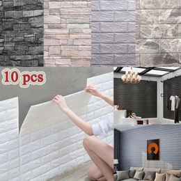 Wall Stickers 10 Pcs Self-adhesive 3D Panels paper Waterproof Foam Tile Brick Living Room TV Background Decals 38*35cm 230227